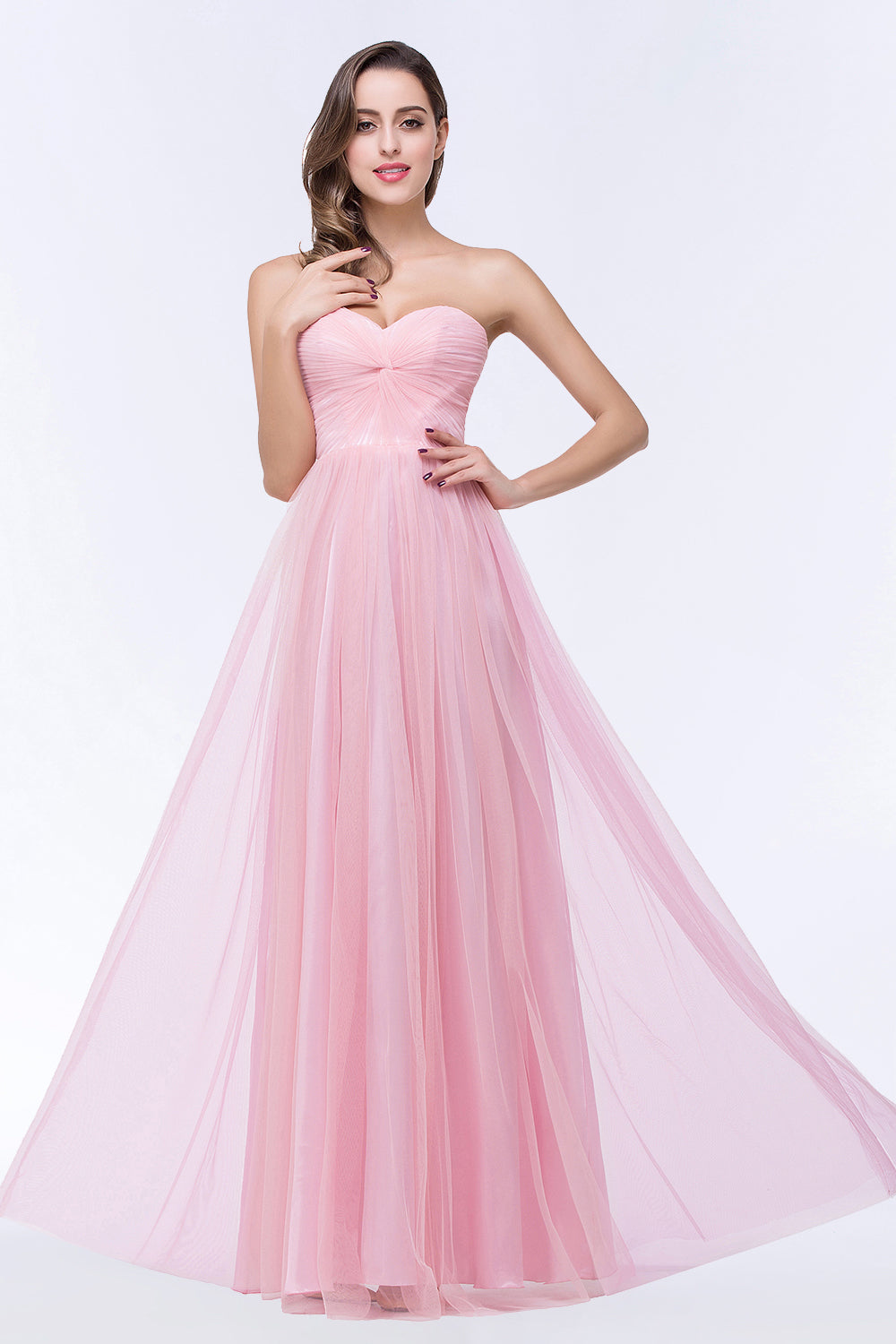 Chic Tulle Ruffle Strapless Sweetheart Floor-Length Bridesmaid dresses - Fashionpara