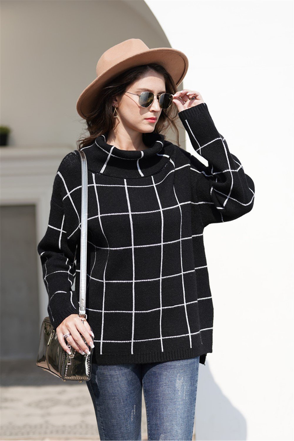 RadyRin Chic Plaid Turtleneck Sweater for Effortless Style