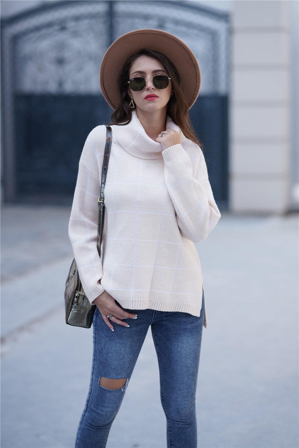 RadyRin Chic Plaid Turtleneck Sweater for Effortless Style