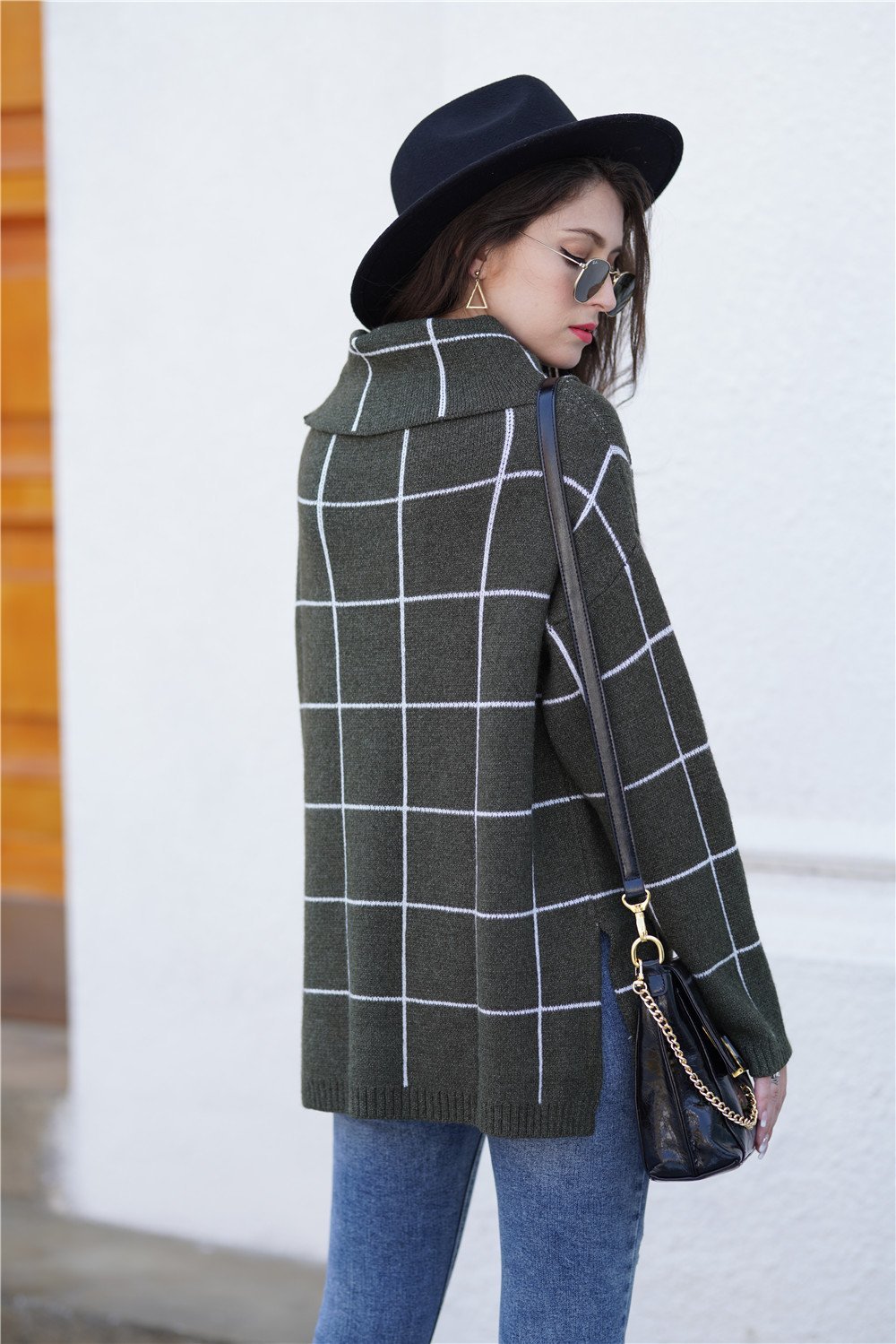 RadyRin Chic Plaid Turtleneck Sweater for Effortless Style