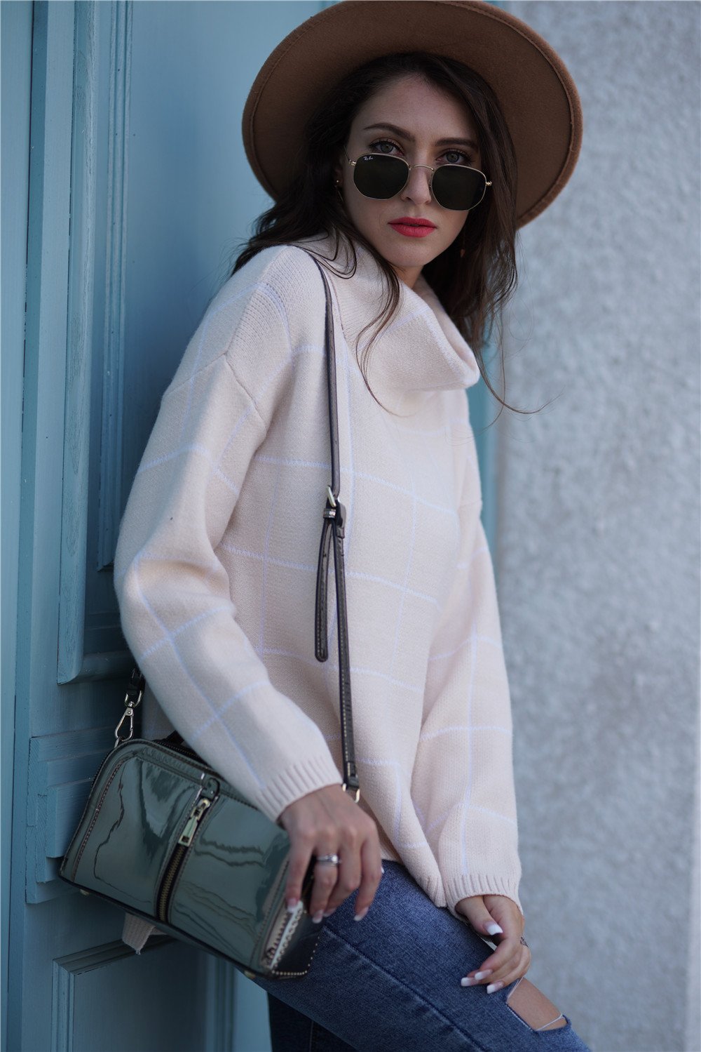 RadyRin Chic Plaid Turtleneck Sweater for Effortless Style