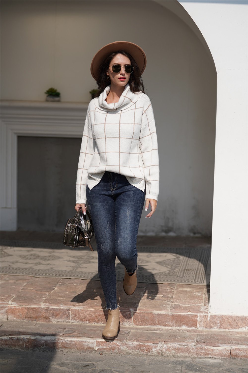 RadyRin Chic Plaid Turtleneck Sweater for Effortless Style