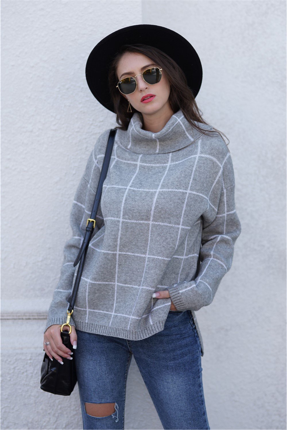 RadyRin Chic Plaid Turtleneck Sweater for Effortless Style
