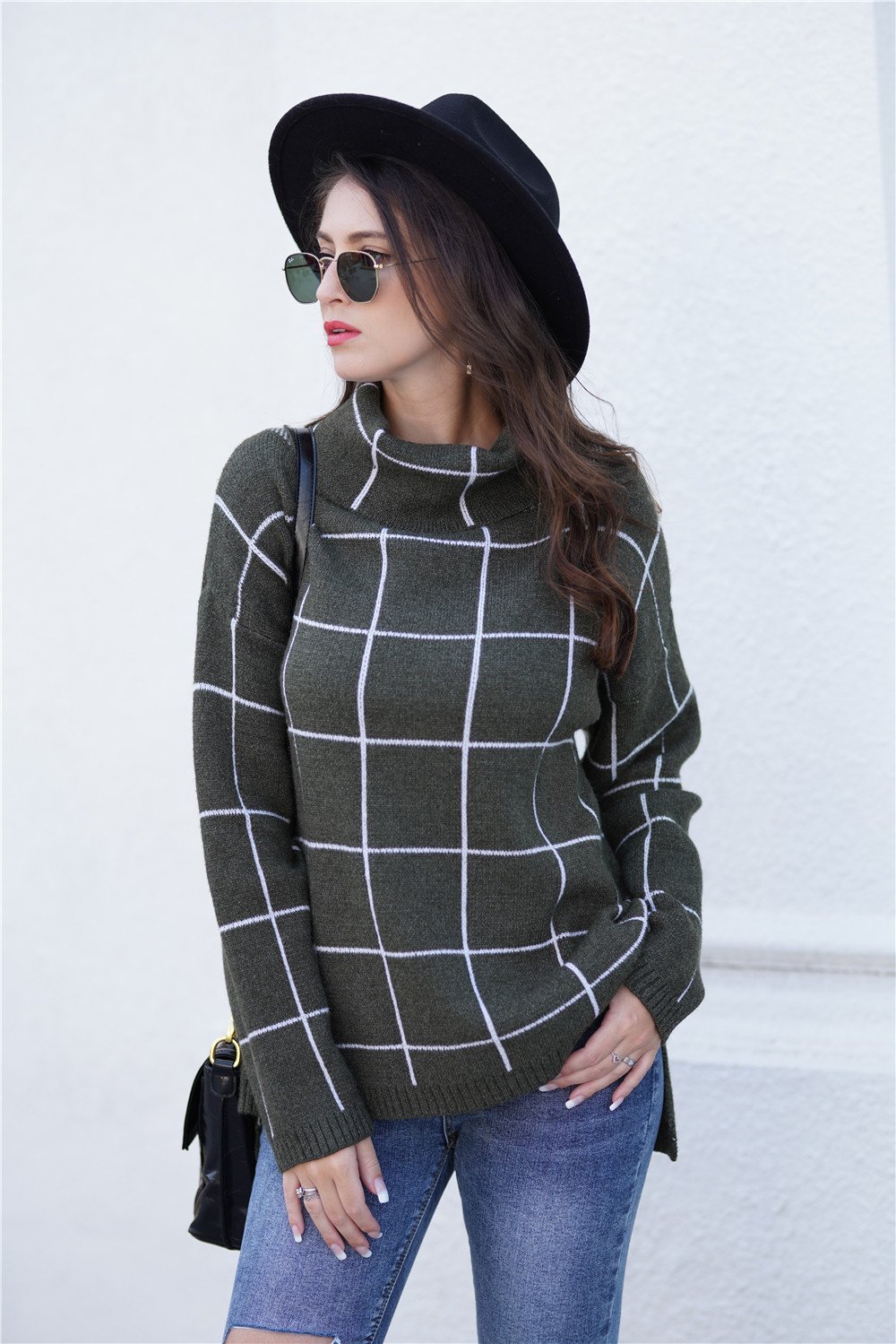 RadyRin Chic Plaid Turtleneck Sweater for Effortless Style