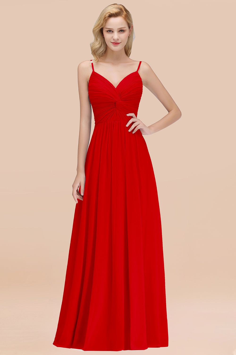 Chic V-Neck Pleated Backless Bridesmaid dresses with Spaghetti Straps - Fashionpara