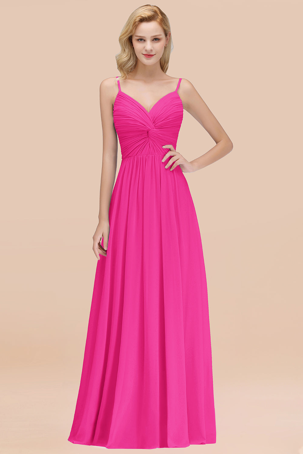 Chic V-Neck Pleated Backless Bridesmaid dresses with Spaghetti Straps - Fashionpara