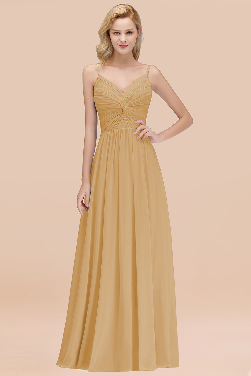 Chic V-Neck Pleated Backless Bridesmaid dresses with Spaghetti Straps - Fashionpara