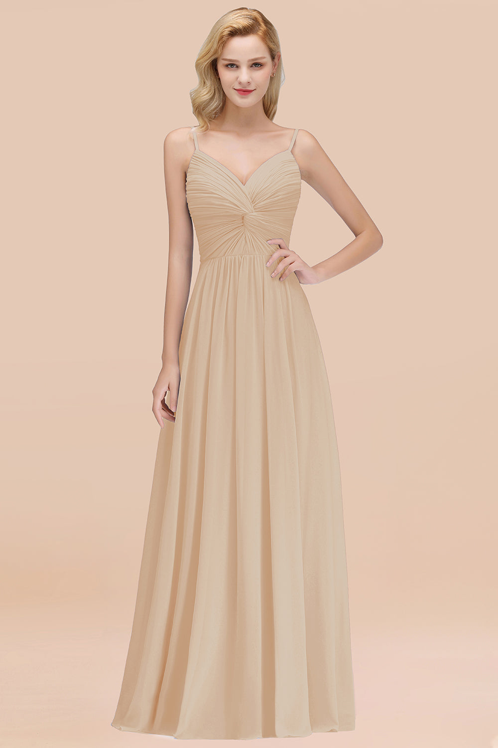 Chic V-Neck Pleated Backless Bridesmaid dresses with Spaghetti Straps - Fashionpara