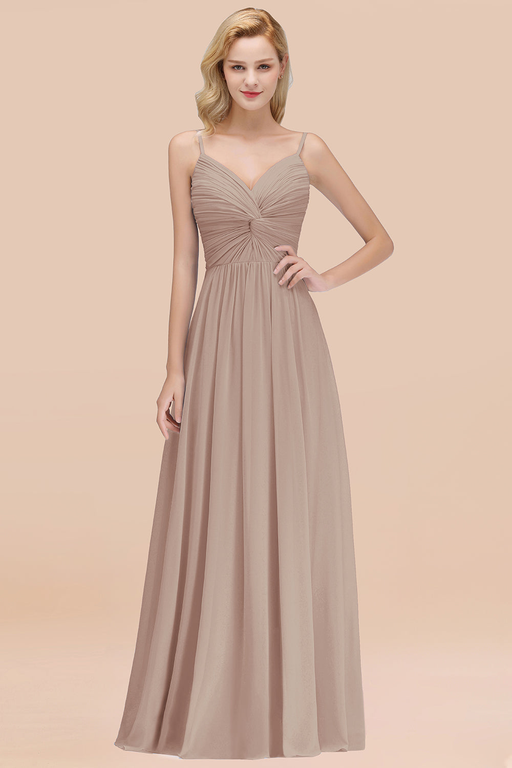 Chic V-Neck Pleated Backless Bridesmaid dresses with Spaghetti Straps - Fashionpara