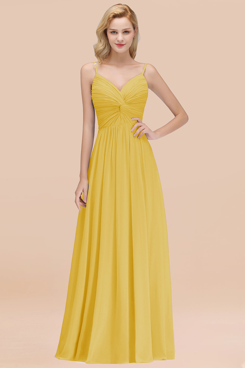 Chic V-Neck Pleated Backless Bridesmaid dresses with Spaghetti Straps - Fashionpara