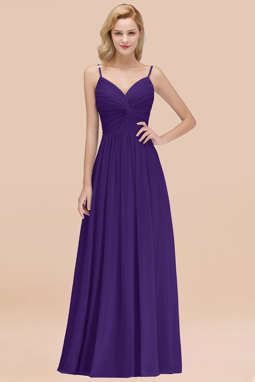 Chic V-Neck Pleated Backless Bridesmaid dresses with Spaghetti Straps - Fashionpara