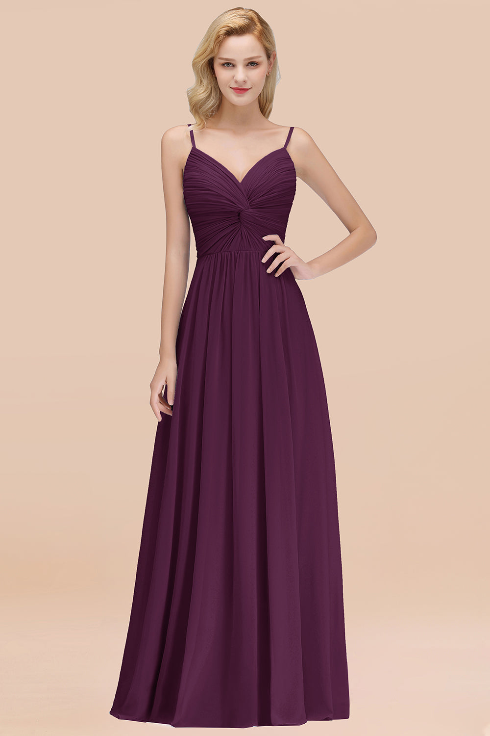 Chic V-Neck Pleated Backless Bridesmaid dresses with Spaghetti Straps - Fashionpara
