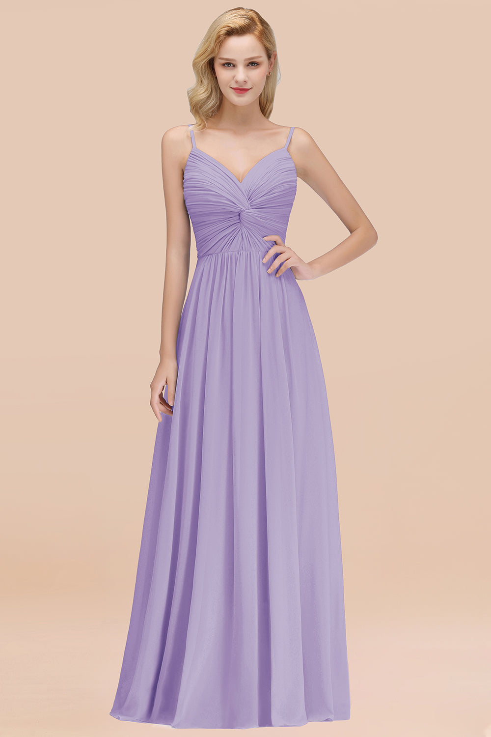 Chic V-Neck Pleated Backless Bridesmaid dresses with Spaghetti Straps - Fashionpara