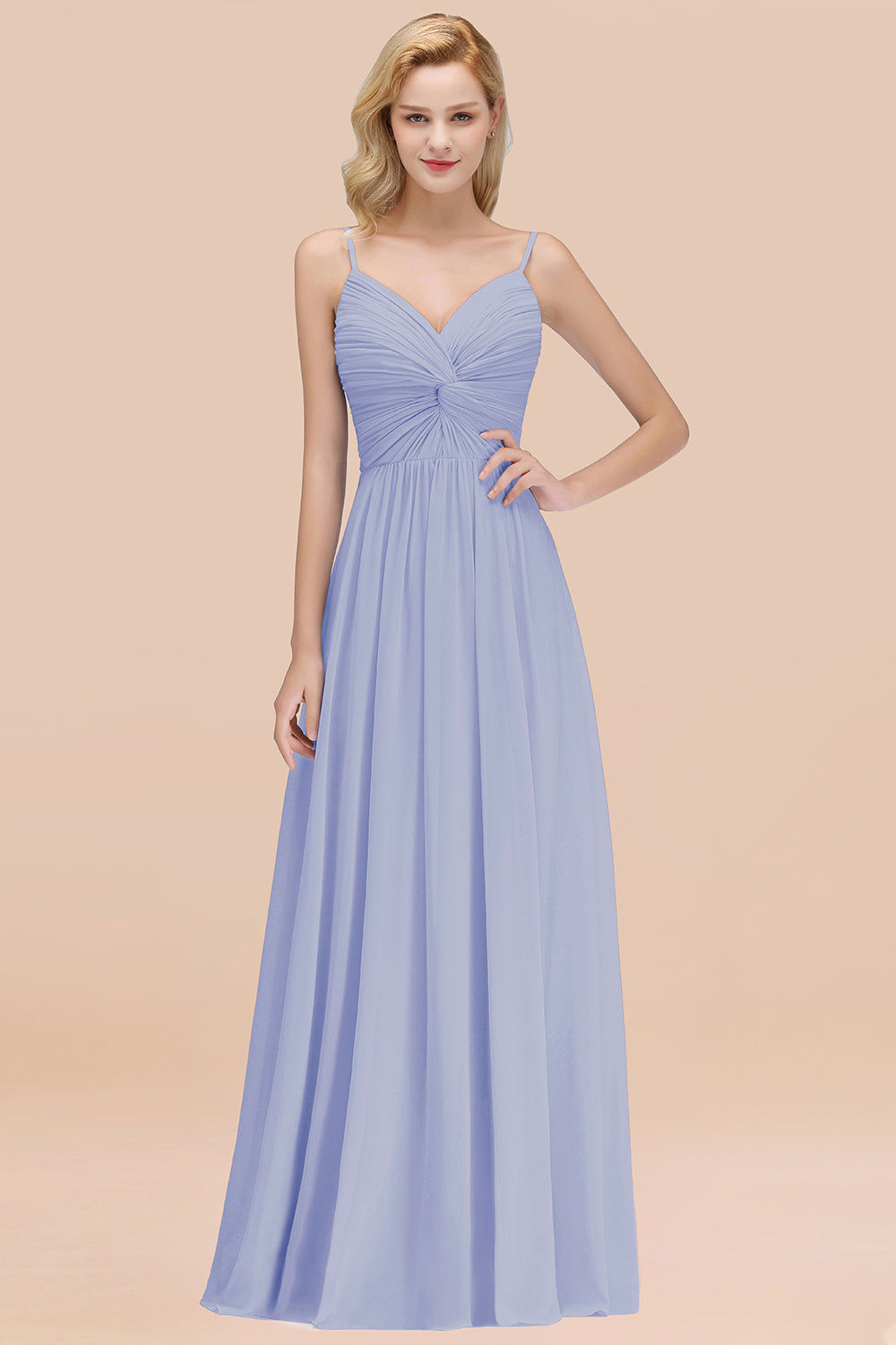 Chic V-Neck Pleated Backless Bridesmaid dresses with Spaghetti Straps - Fashionpara