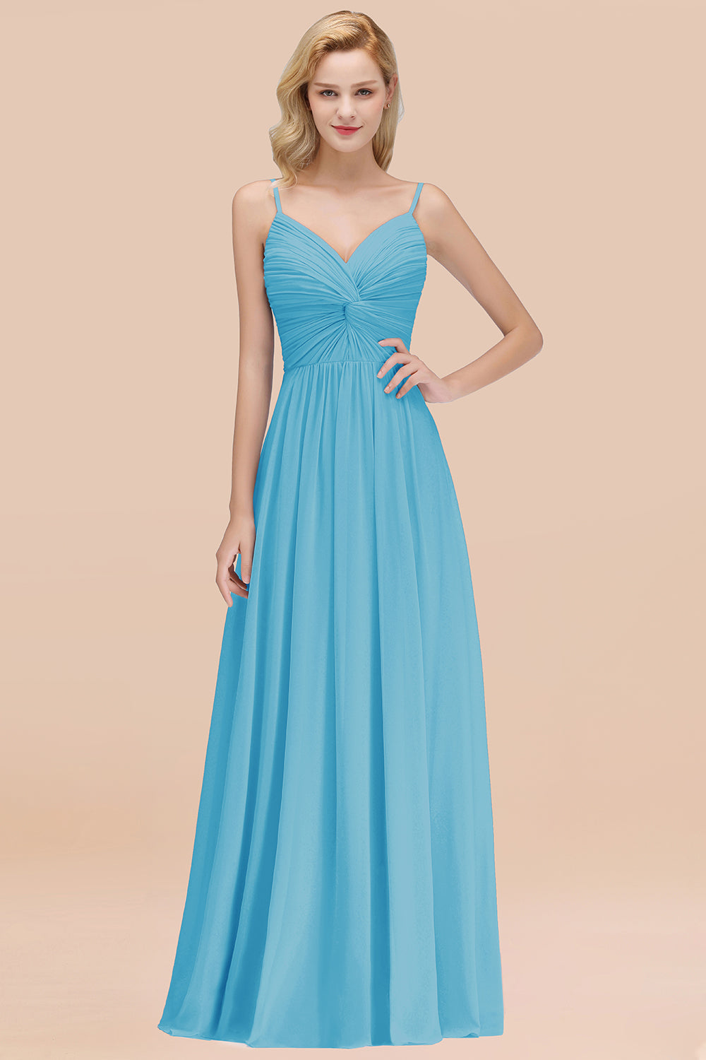 Chic V-Neck Pleated Backless Bridesmaid dresses with Spaghetti Straps - Fashionpara