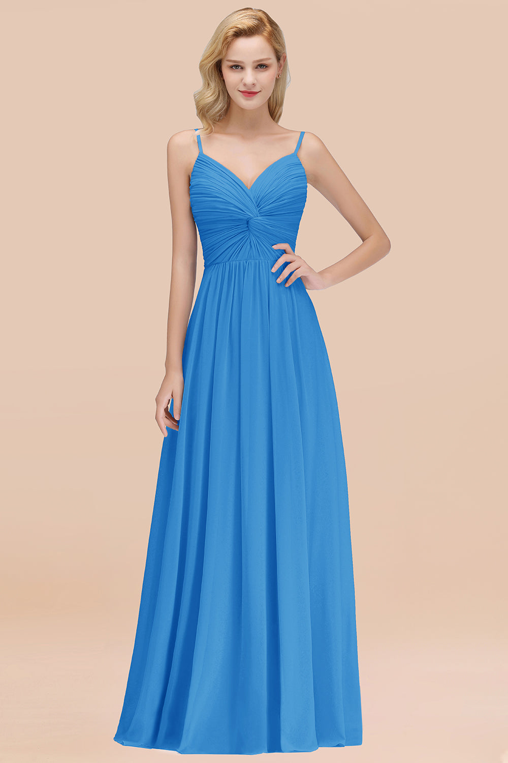Chic V-Neck Pleated Backless Bridesmaid dresses with Spaghetti Straps - Fashionpara