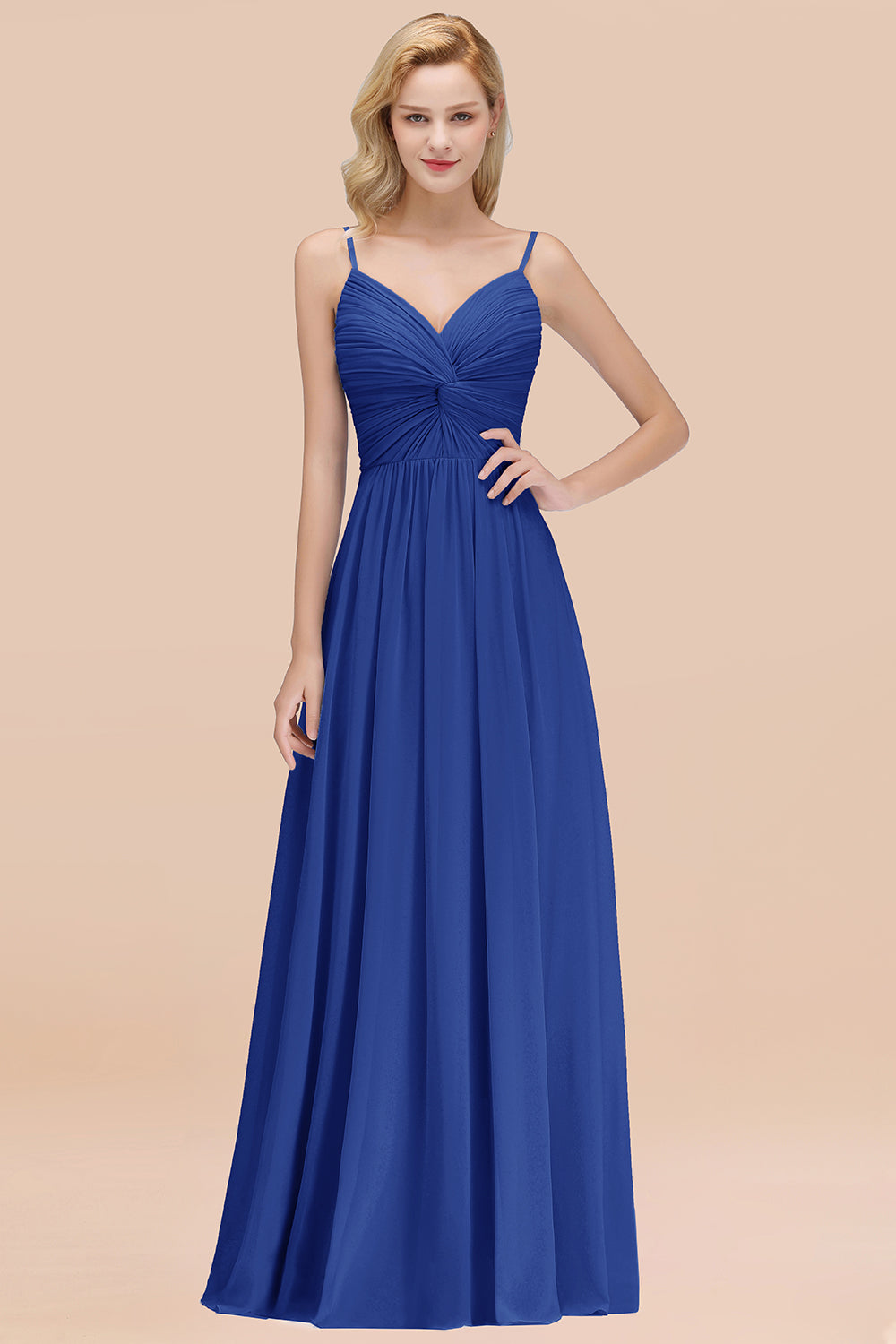Chic V-Neck Pleated Backless Bridesmaid dresses with Spaghetti Straps - Fashionpara
