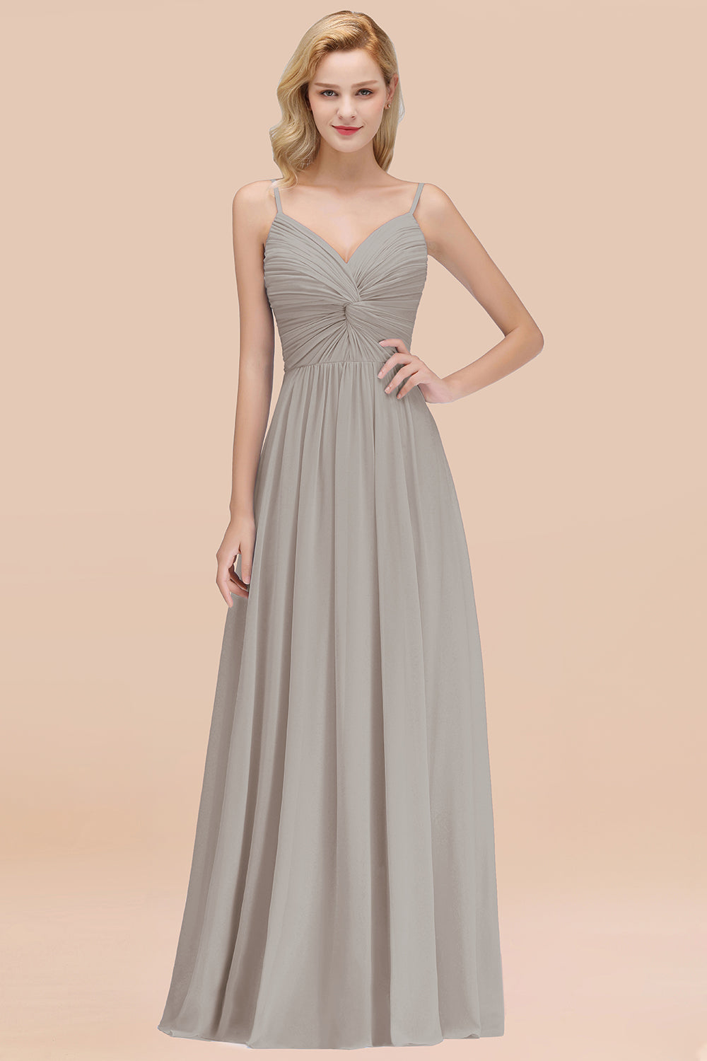 Chic V-Neck Pleated Backless Bridesmaid dresses with Spaghetti Straps - Fashionpara