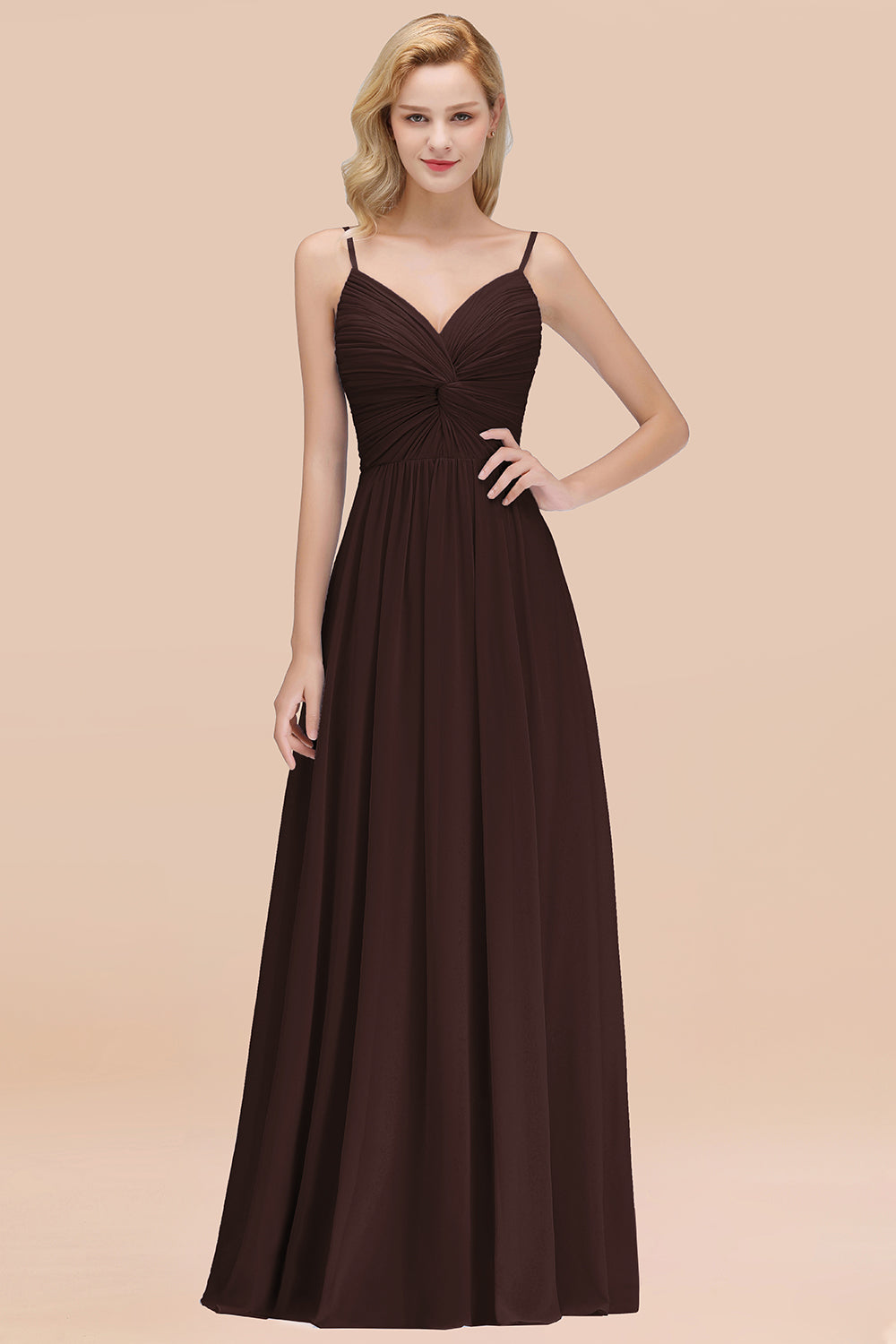 Chic V-Neck Pleated Backless Bridesmaid dresses with Spaghetti Straps - Fashionpara