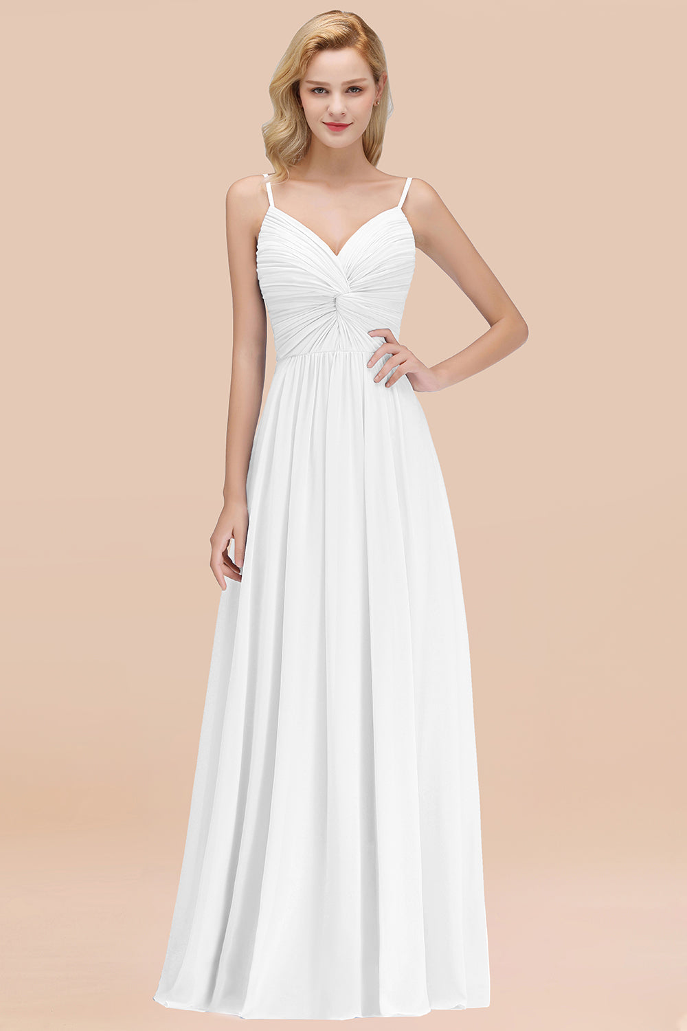 Chic V-Neck Pleated Backless Bridesmaid dresses with Spaghetti Straps - Fashionpara