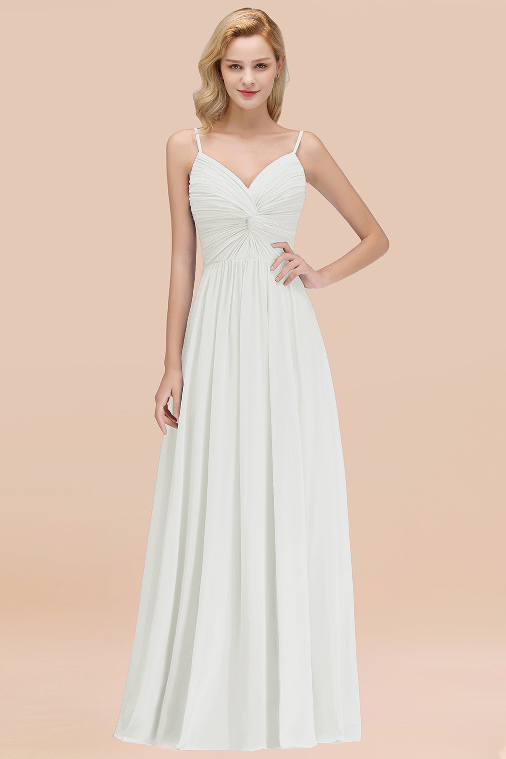 Chic V-Neck Pleated Backless Bridesmaid dresses with Spaghetti Straps - Fashionpara