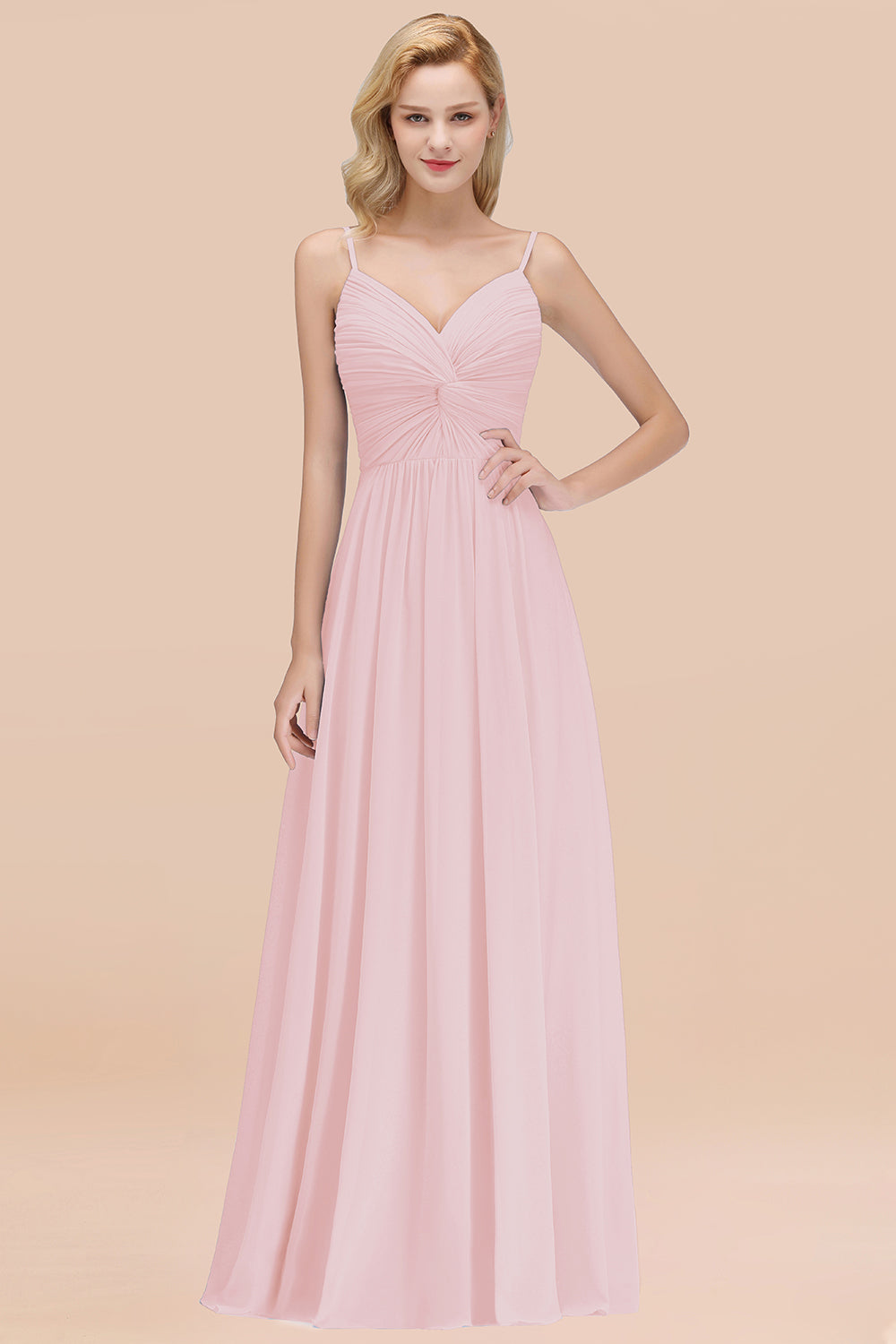 Chic V-Neck Pleated Backless Bridesmaid dresses with Spaghetti Straps - Fashionpara