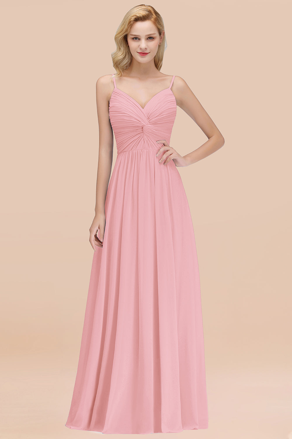 Chic V-Neck Pleated Backless Bridesmaid dresses with Spaghetti Straps - Fashionpara