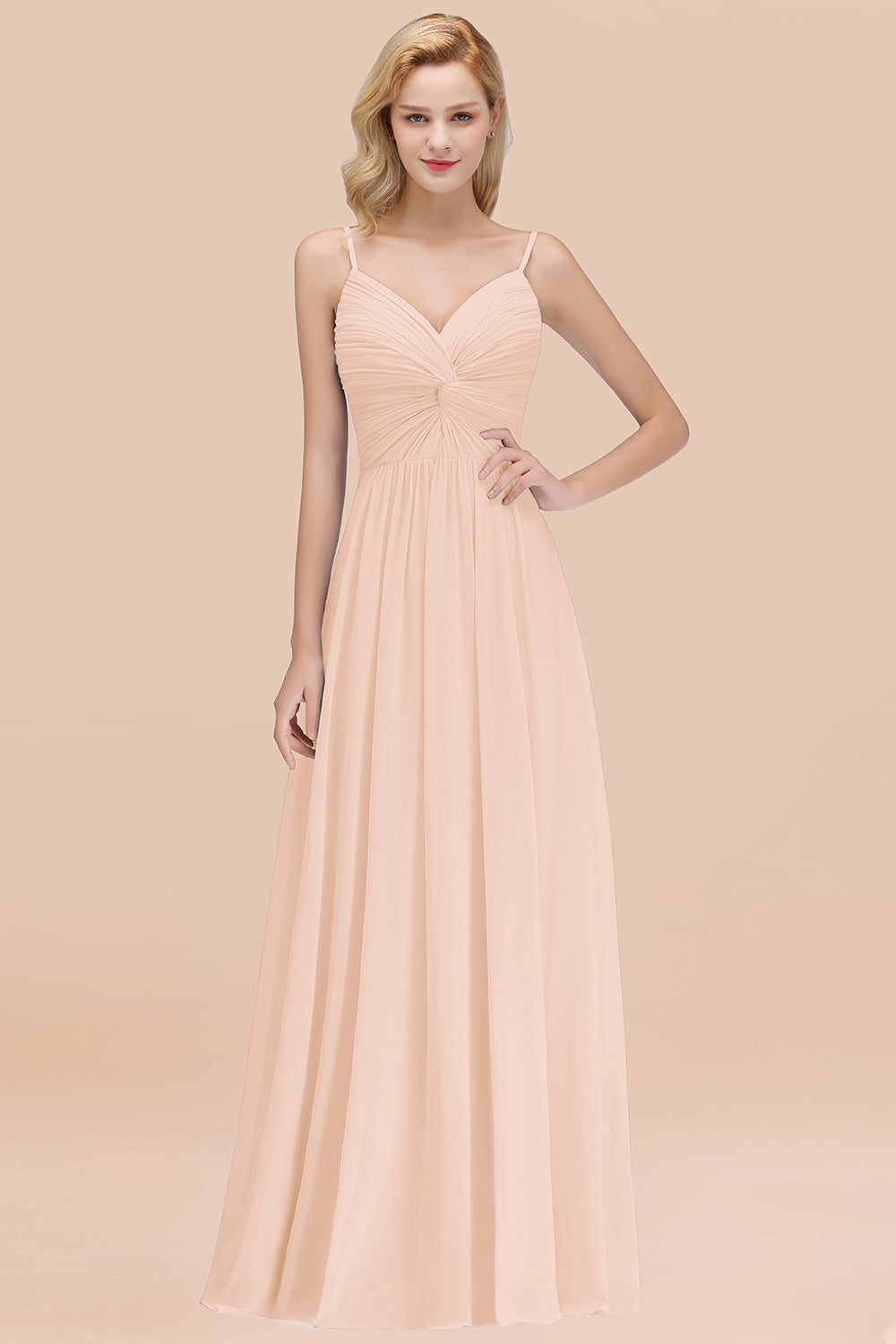 Chic V-Neck Pleated Backless Bridesmaid dresses with Spaghetti Straps - Fashionpara
