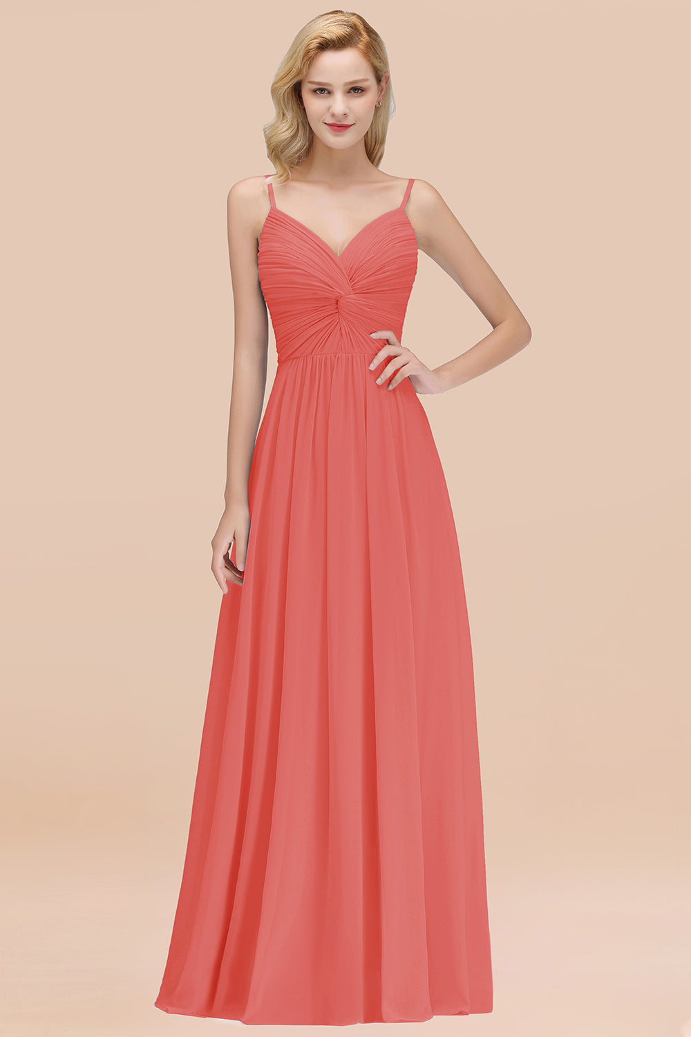 Chic V-Neck Pleated Backless Bridesmaid dresses with Spaghetti Straps - Fashionpara