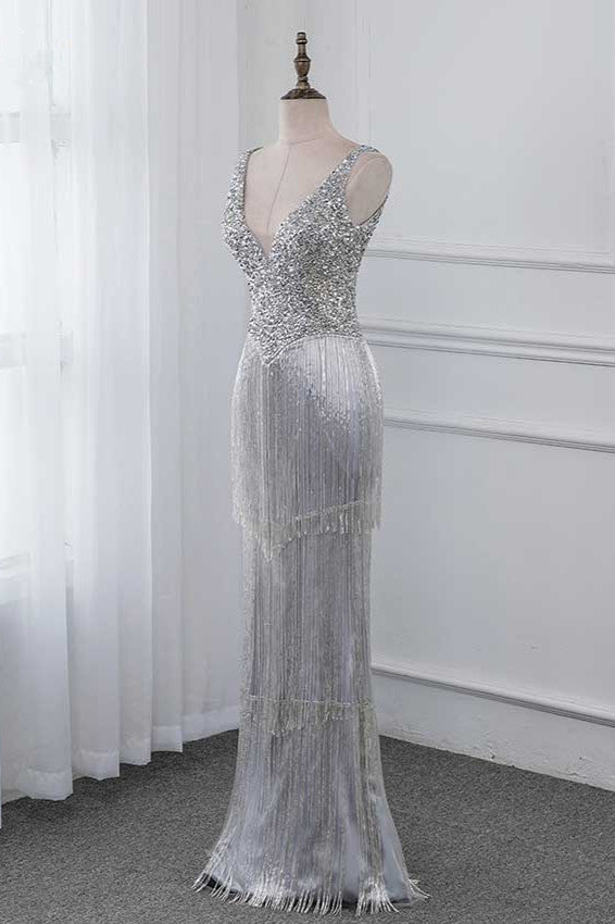 Chic V-Neck Sleeveless Mermaid Prom Dresses with Beadings Top - Fashionpara