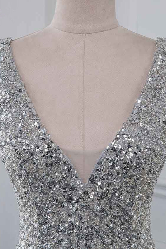 Chic V-Neck Sleeveless Mermaid Prom Dresses with Beadings Top - Fashionpara
