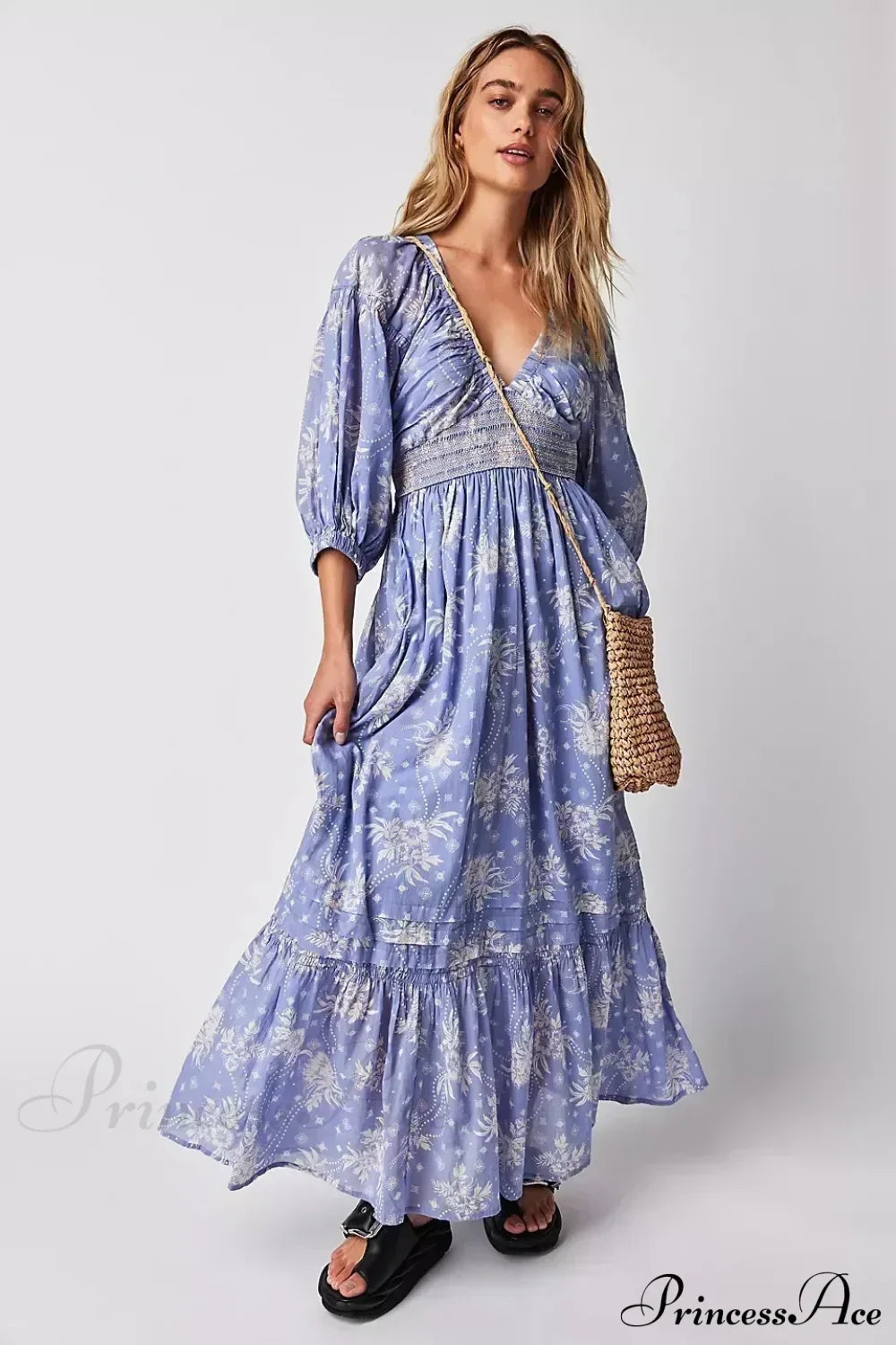 Chiffon Long Sleeve Holiday Floral Boho Dress