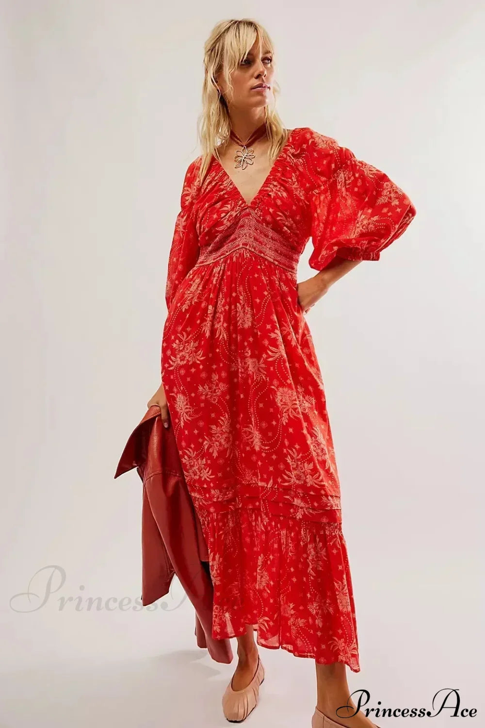 Chiffon Long Sleeve Holiday Floral Boho Dress