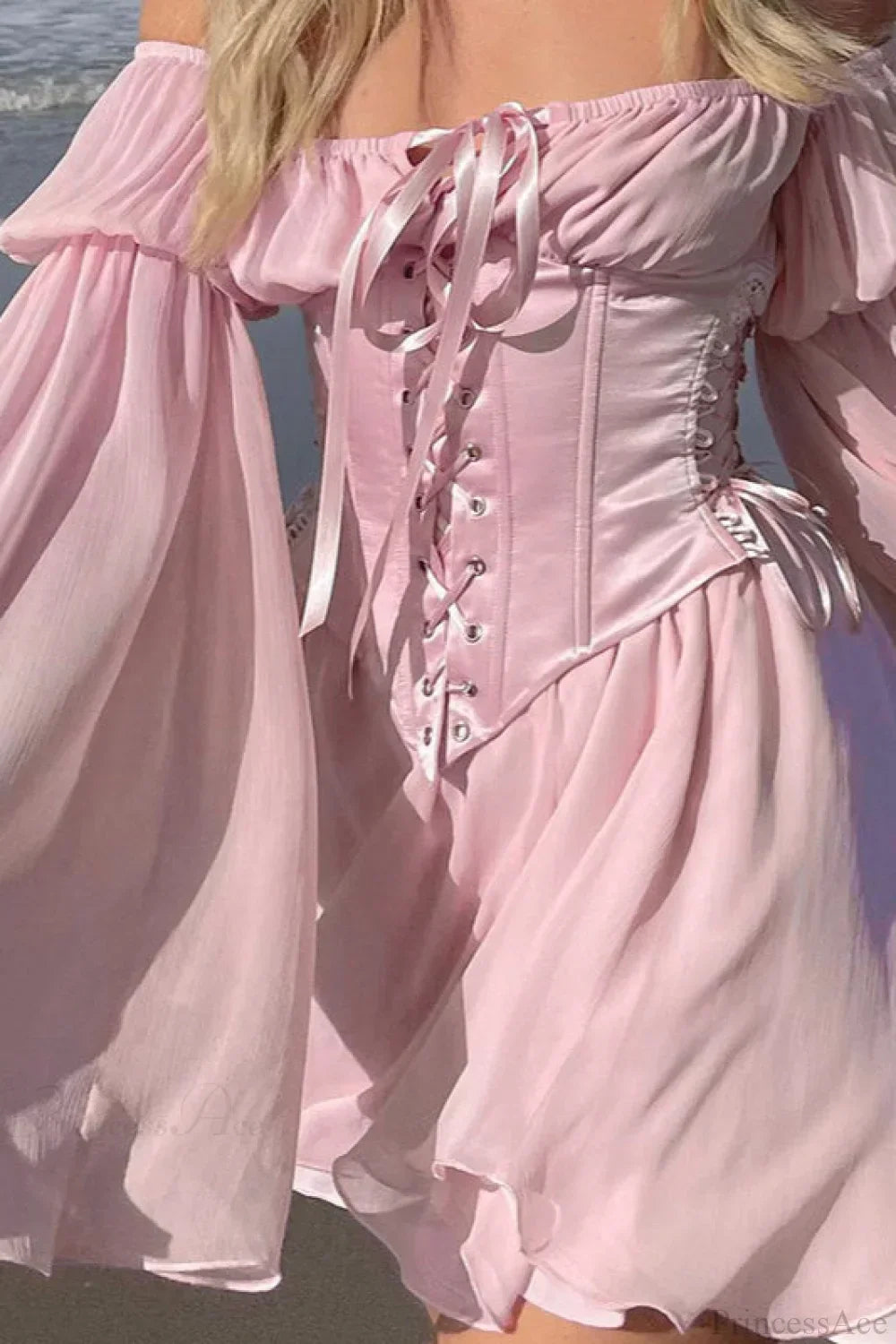 Chiffon Corset Off Shoulder Long Sleeve Mini Dress 3
