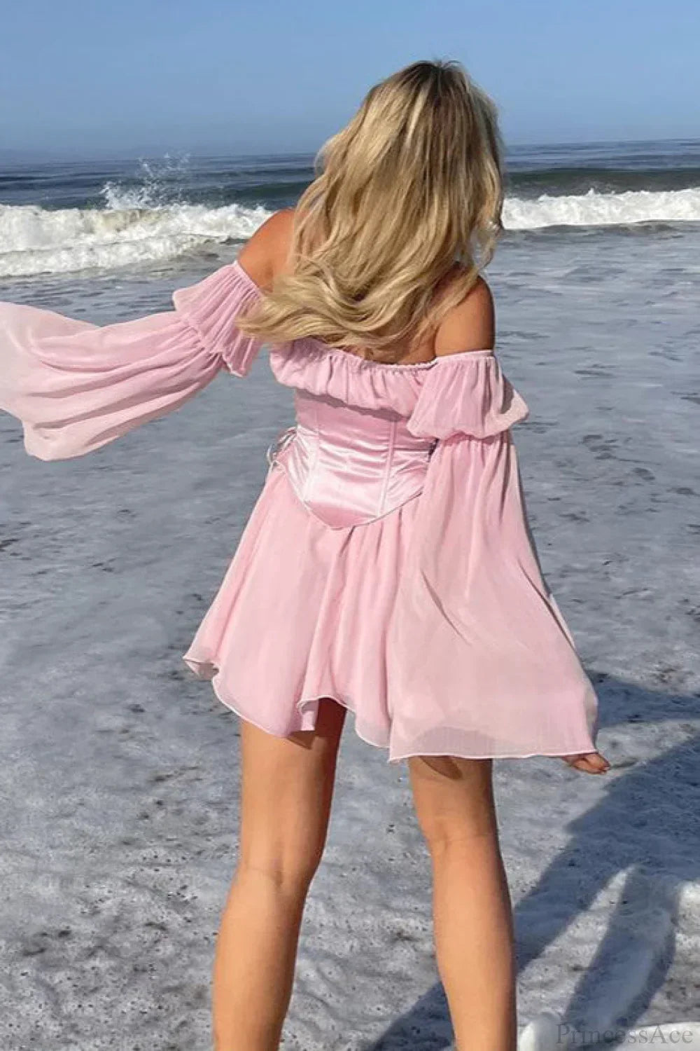 Chiffon Corset Off Shoulder Long Sleeve Mini Dress 4
