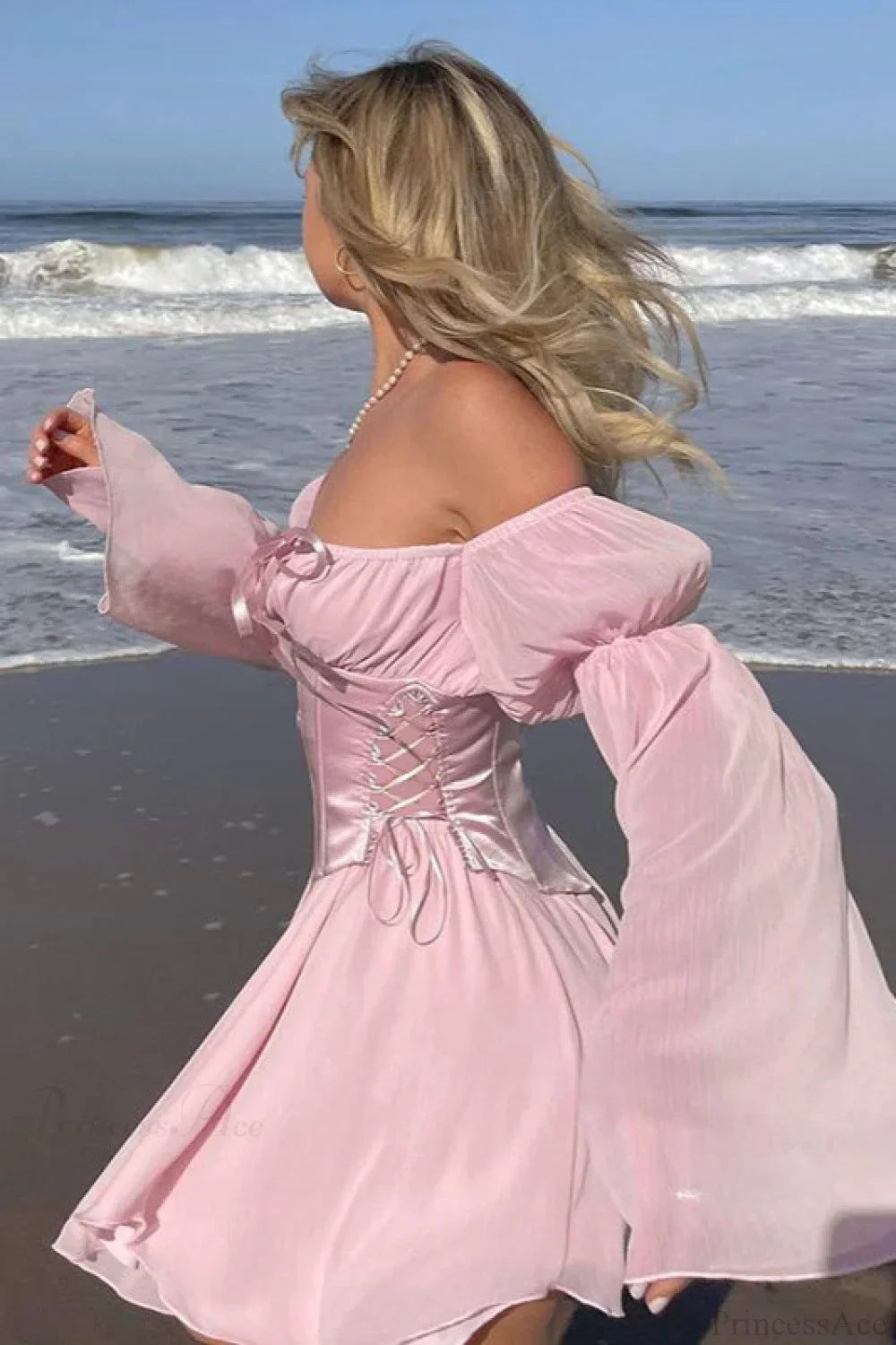 Chiffon Corset Off Shoulder Long Sleeve Mini Dress 2