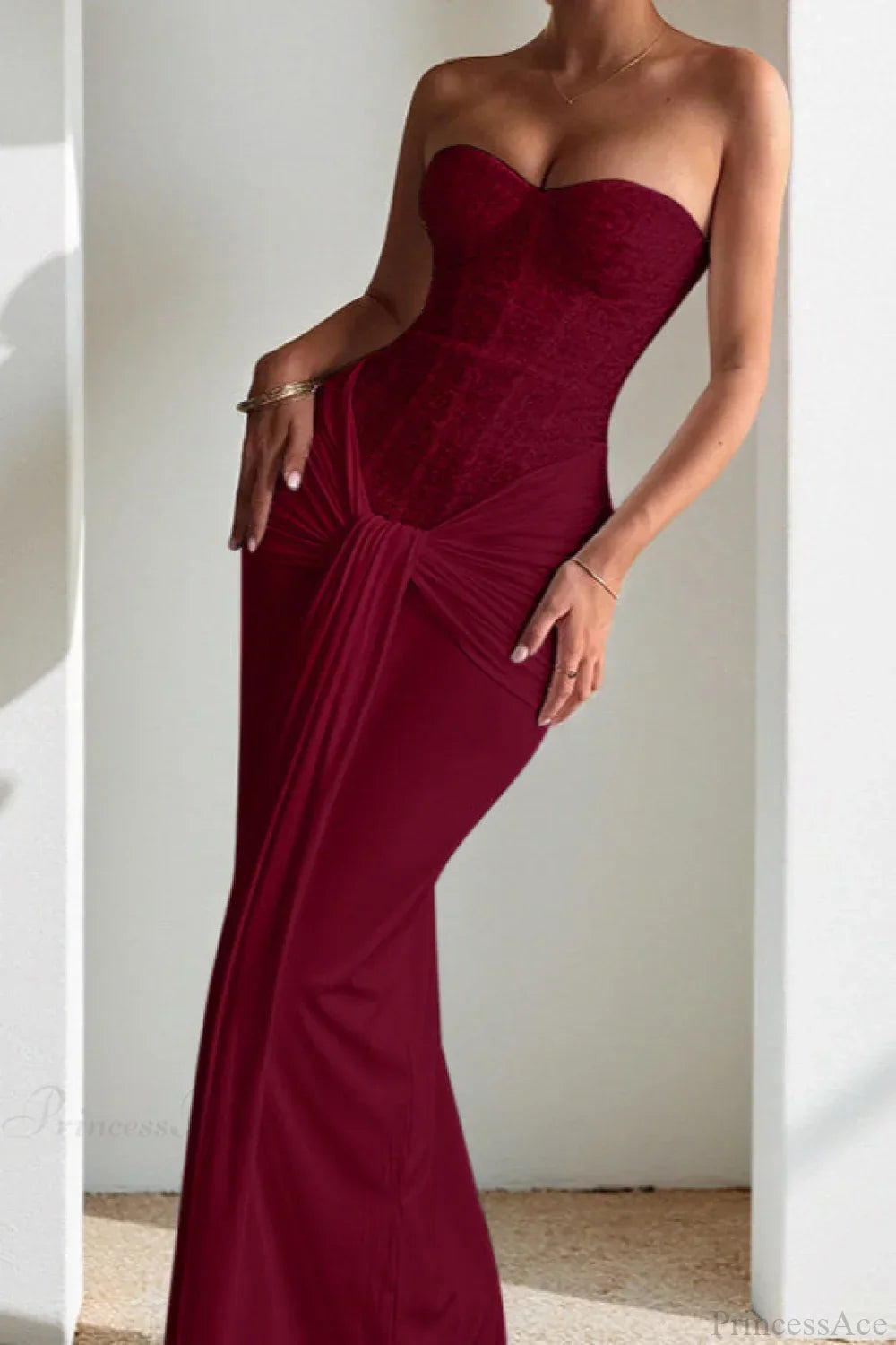 Sequin Corset Strapless Draped Mermaid Gown 5