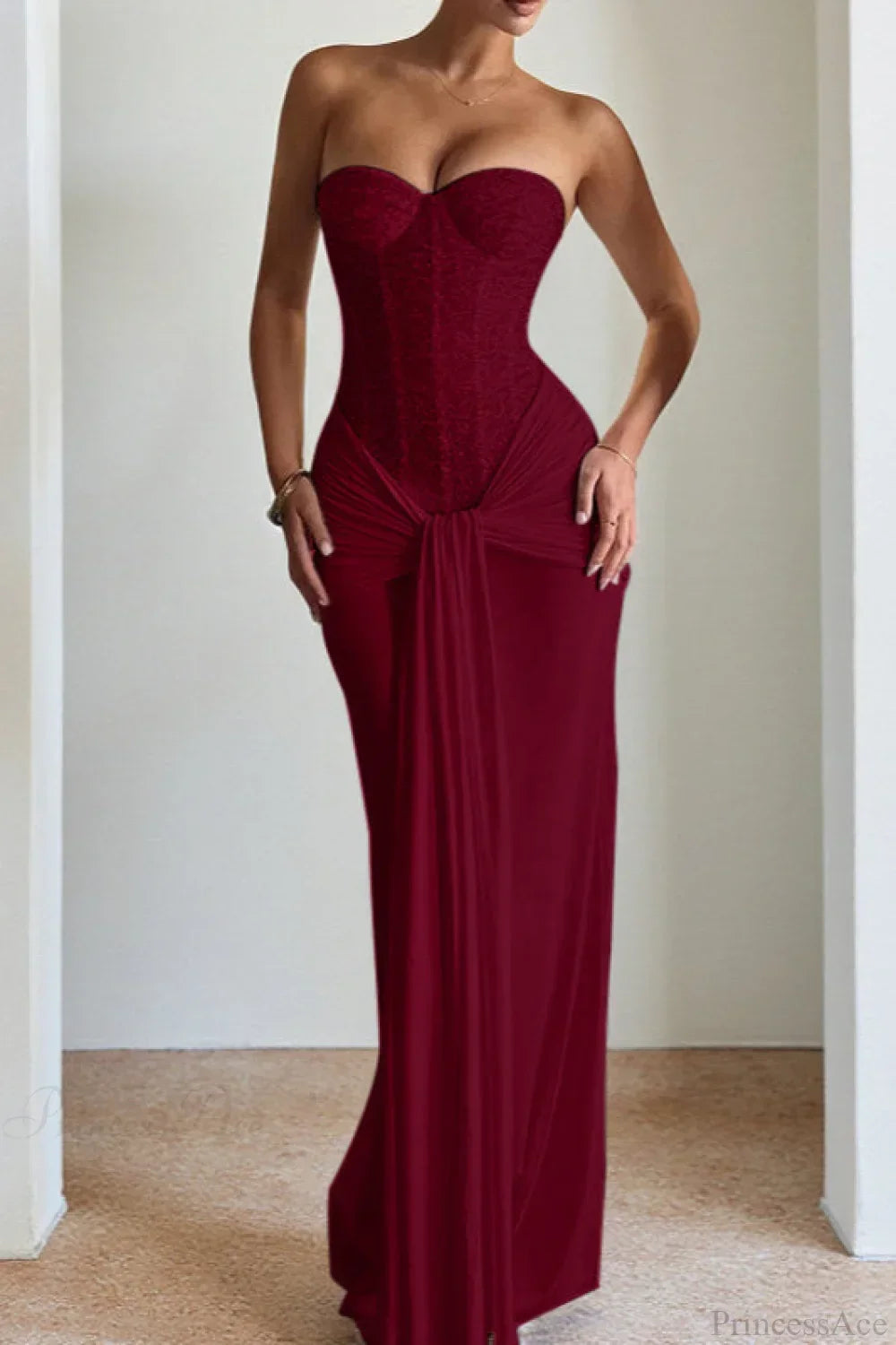 Sequin Corset Strapless Draped Mermaid Gown 4