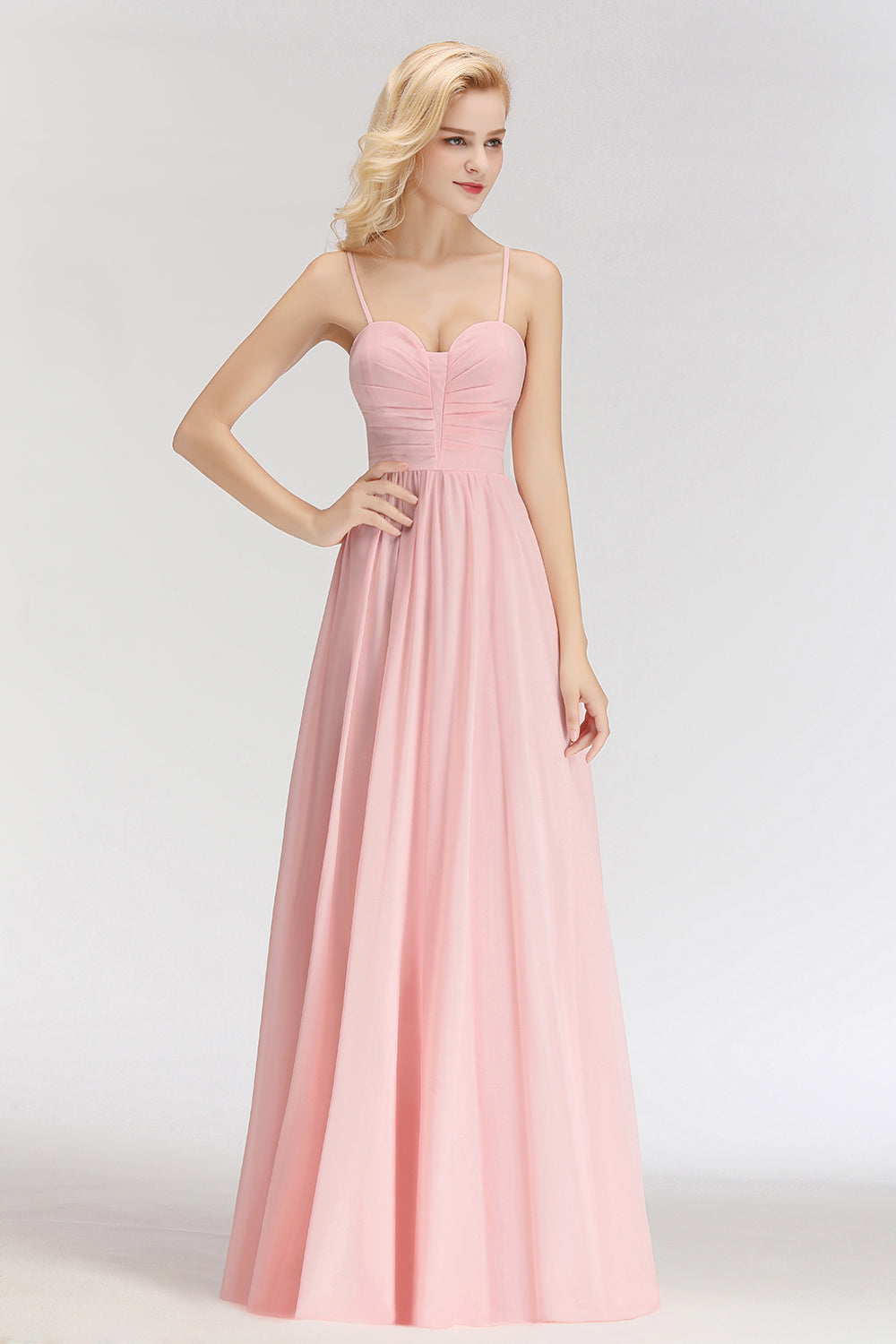 Chiffon Spaghetti-Straps Sleeveless Affordable Bridesmaid Dresses - Fashionpara