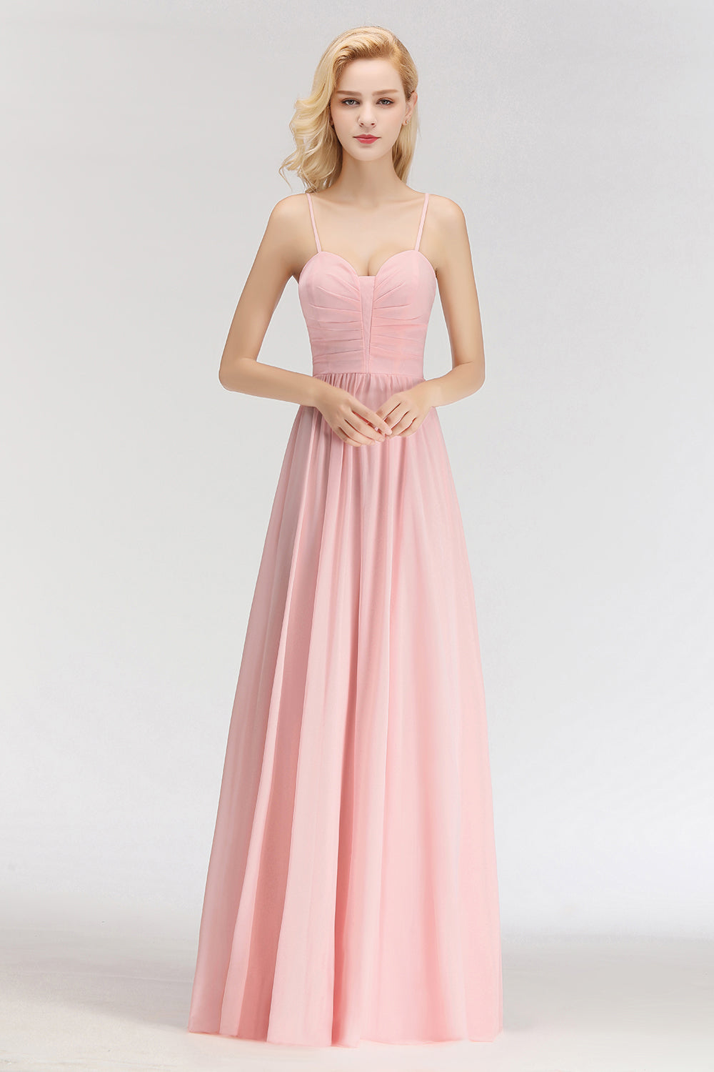 Chiffon Spaghetti-Straps Sleeveless Affordable Bridesmaid Dresses - Fashionpara