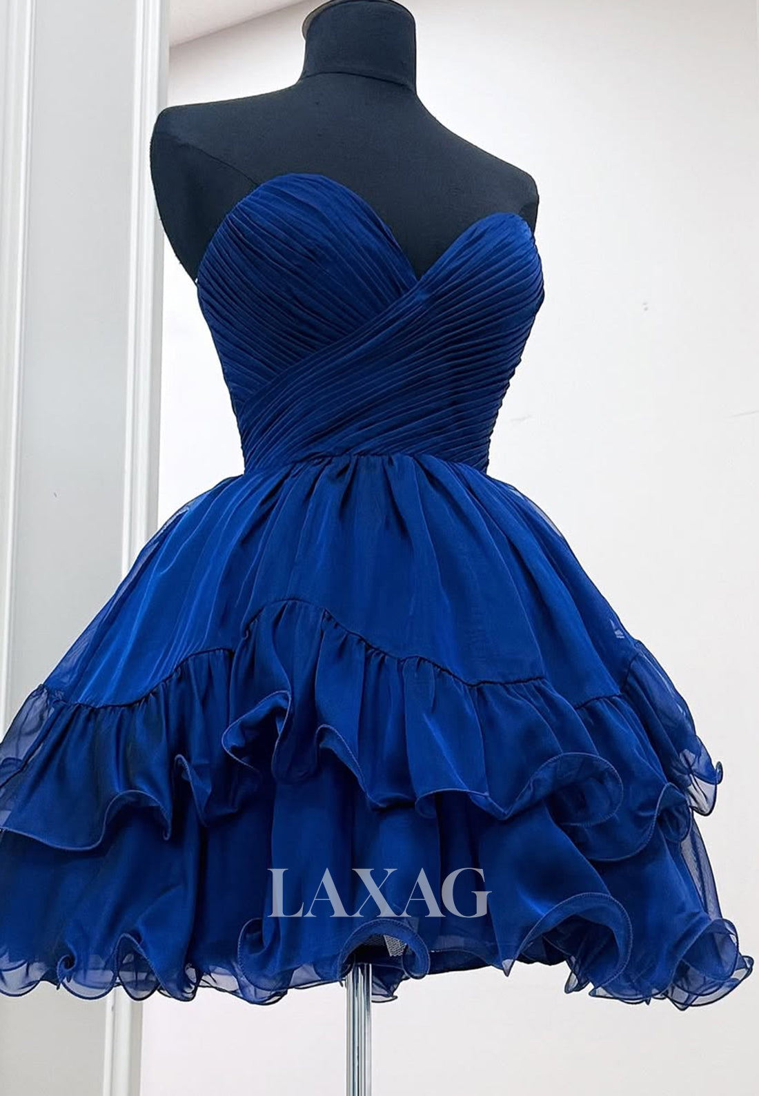 Off-Shoulder Sweetheart Sleeveless Pleated Chiffon Tiered A-Line Party Homecoming Dress