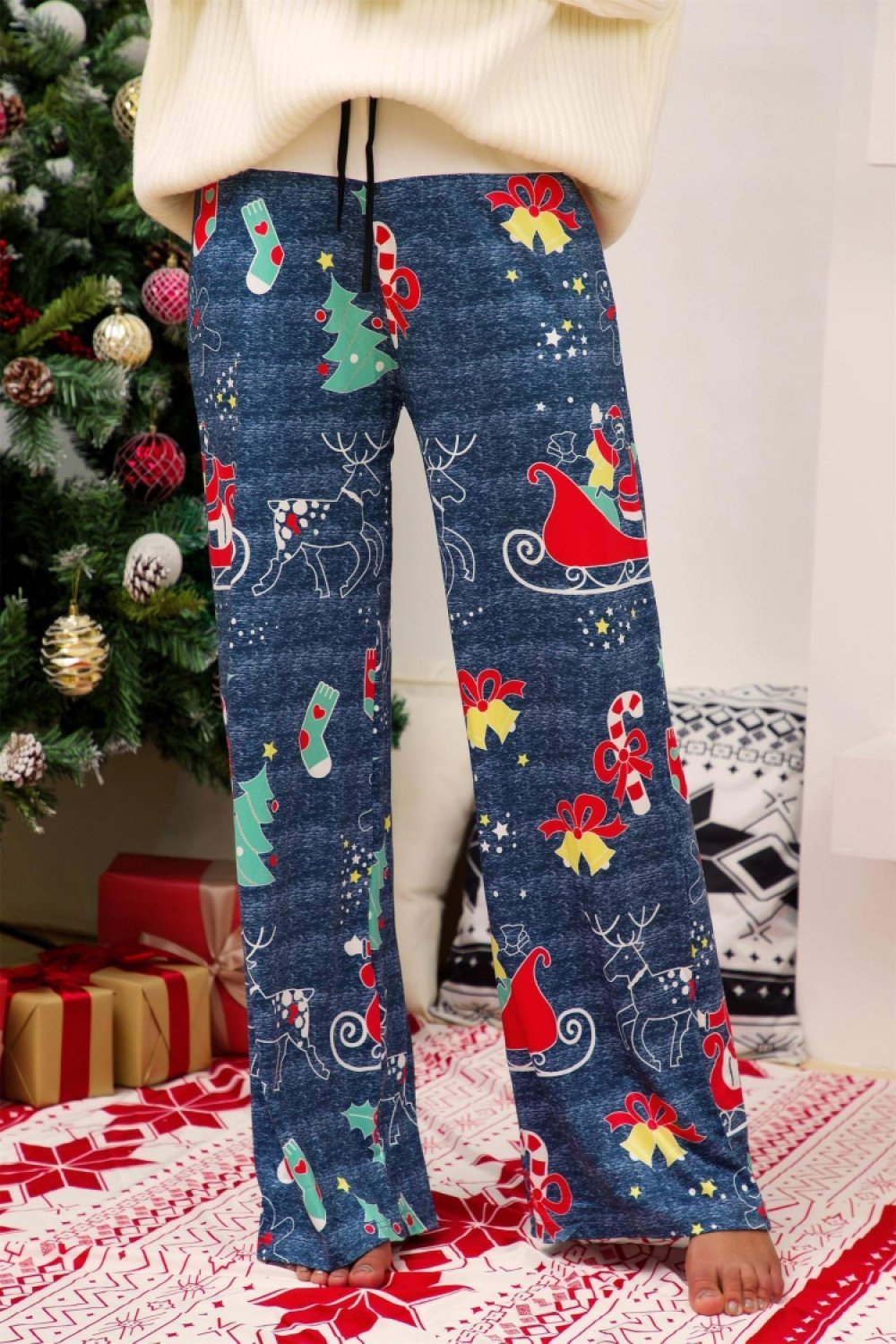 Christmas Printed Wide Leg Pants