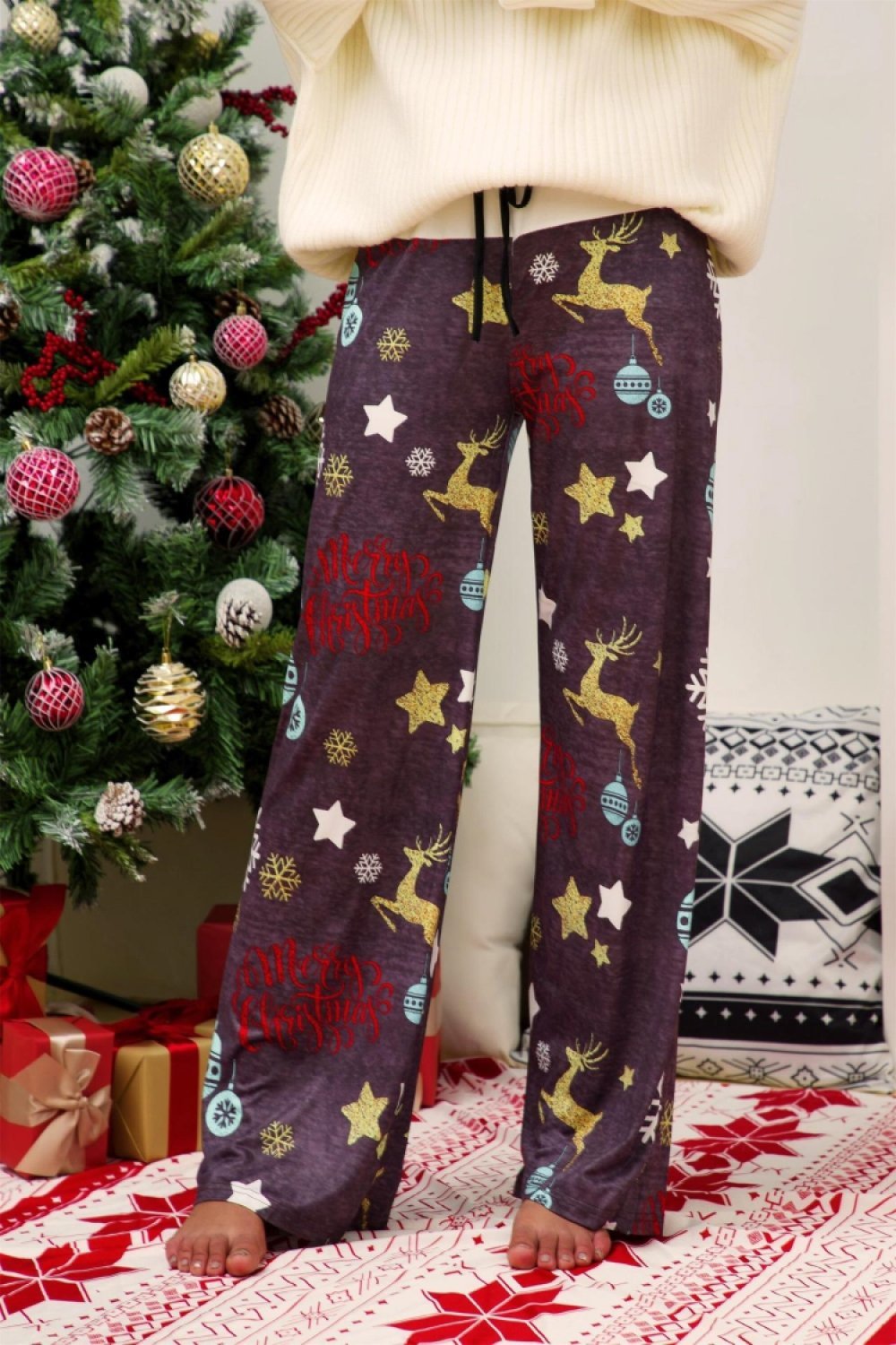 Christmas Printed Wide Leg Pants