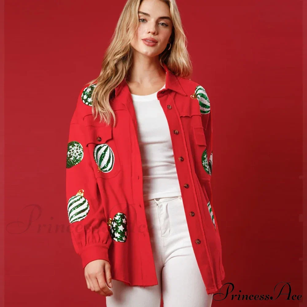 Christmas Sequin Lapel Cardigan Coat - Fashionpara