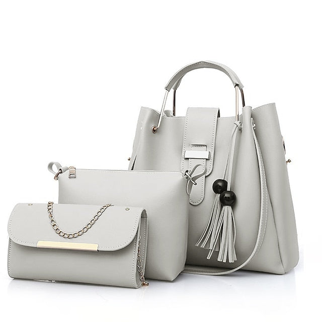 Leather Set Tote 3-Piece Pink Faux - Handbag