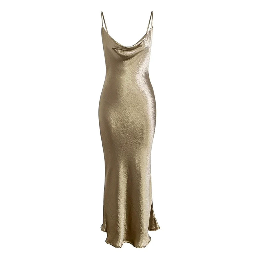 Satin Cowl Neck Tie-String Backless Slip Maxi Dress 3