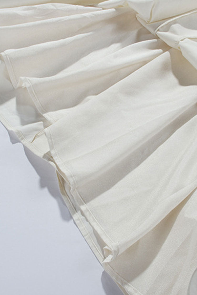 Classy V Neck Ruffle Detail Pocket Trim Sleeveless Maxi Dress - Apricot Fashionpara