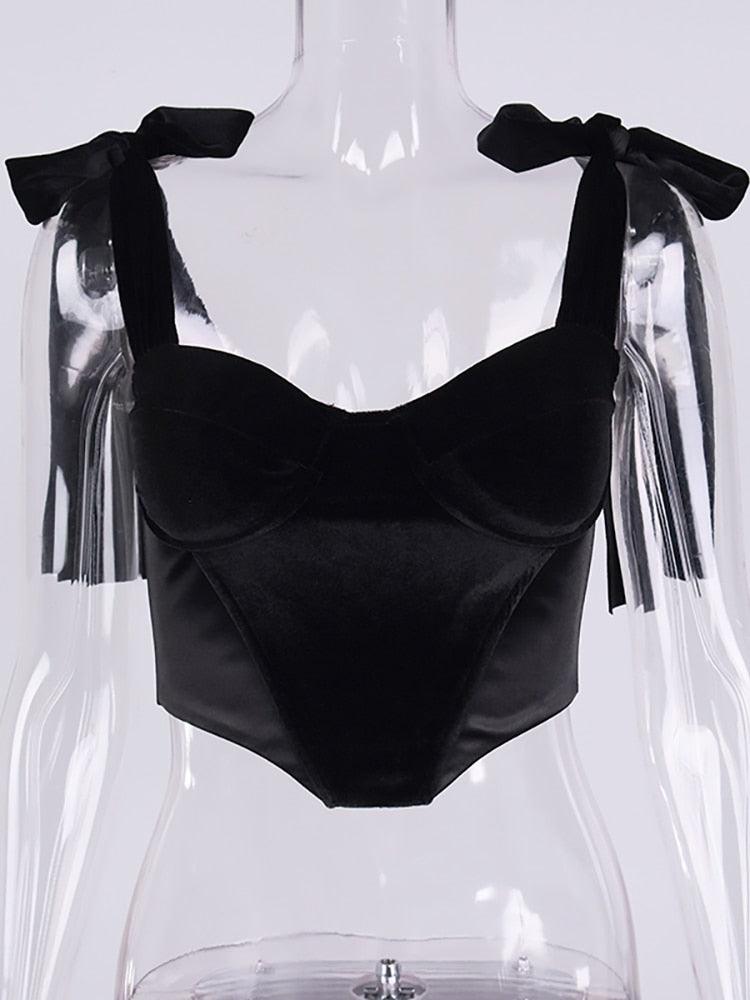 KittenAlarm - Clau Lace Strap Underwire Velvet Corset Top