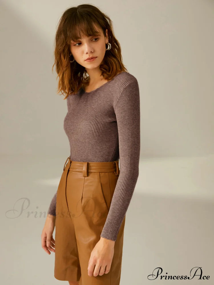 Clouds Ribbed Graceful Pullover Sweater Dark Brown / Xs Sweaters-L