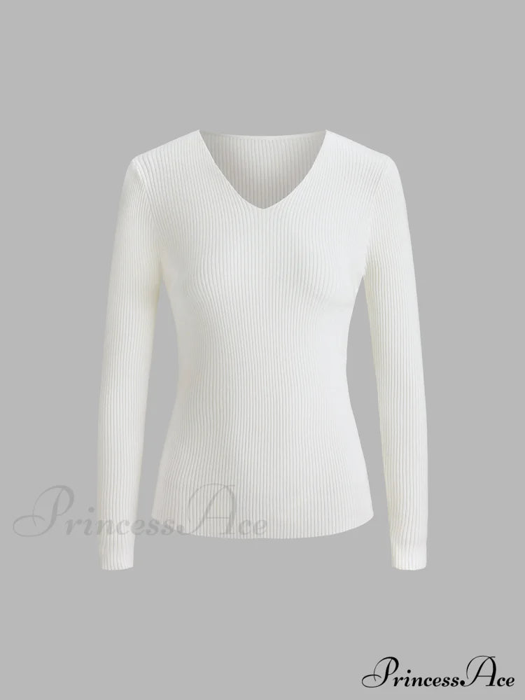 Clouds Ribbed Graceful Pullover Sweater White / Xs Sweaters-L